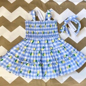 Janie and Jack Blue Gingham Dress with Yellow Lemon Print